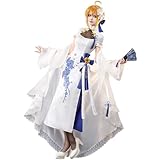 Altria Pendragon Saber Cosplay Costume Fate Stay Night White Cheongsam Dress Stand Collar Long Sleeve Side Zip Closure