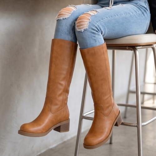 Athlefit Women's Knee High Boots Fall Tall Riding Saddle Brown Boots Size 9.5 — view 3