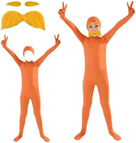 Generisch Ganzkörperanzug Damen Herren Greenscreen Anzug Suit Lorax Kostüm Halloween Karneval Orange Ganzkörper Slenderman Kostüm Bodysuit Open Face Cosplay Jumpsuit Unisex