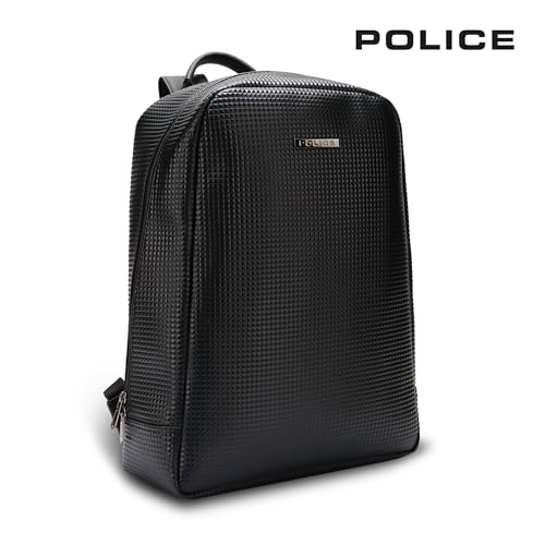 Image of Police 20L Vegan Leather Laptop Backpack - Water-Resistant Sustainable Bag I Fits Up to 15-Inch Laptop, Stylish Black Unisex Travel & Work Backpack