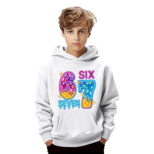 Genérico 67 Fun Meme Jersey Sudadera con Capucha 6 7 Meme Disfraz Manga Larga Sudadera Casual Six Seven Sudadera Divertida Sudadera con Capucha para Niños y Niñas