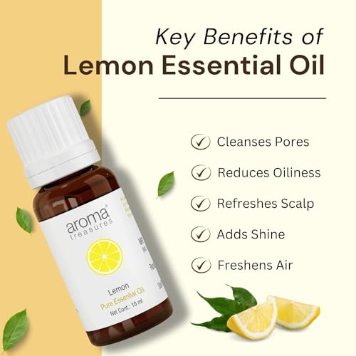 Image of Aroma Treasures Lemon Essential Oil | 100% Pure & Natural Theraputic Essential oil for healthy Skin, body, Aromatherapy - 10ml