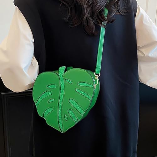 Exquisite Monstera Leaf Shaped Crossbody Shoulder Bag for Women, PU Leather Japanese Cartoon Funny Plant Leaves Clutch Purse3