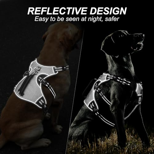 Image of HEELE Dog Harness, Escape Proof Dog Harness, Release on Neck, No Pull Reflective Adjustable Vest with Durable Handle, Dog Harness for Outdoor Training Walking, Dog Harness for Large /Active Dogs, L