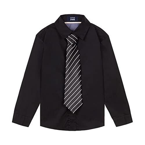 Image of LittleSpring Boys Button Down Long Sleeve Uniform Dress Shirts with Tie