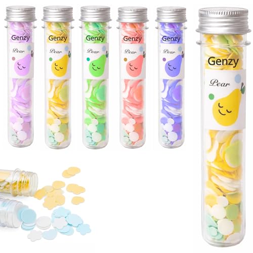 Image of GENZY Paper Soap Sheets 6 Tube Pack | Travel Paper Soap | Portable Hand Wash Soap Strips | Disposable Pocket Soap | Scented Flower Design Tubes | Instant Dissolving Soap Sheets for School, Camping, Outdoor & Travel Essentials for Men, Women & Kids