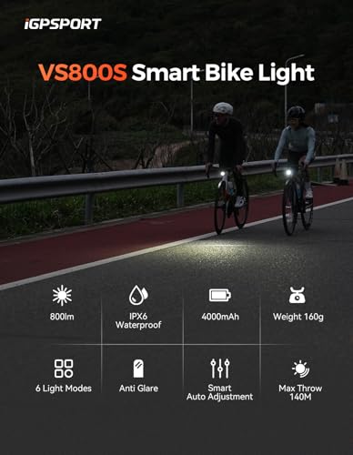 Image of iGPSPORT Smart Bike Light, 500 /800 /1200 /1800 Lumens Bright Bicycle Headlight for Night Riding Cycling Rechargeable Waterproof