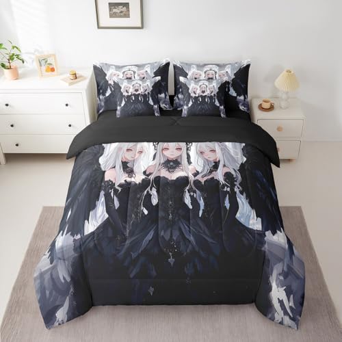 Erosebridal ensemble literie anime japonais lit jumeau 7 pièces noir