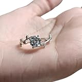 icedout Engagement Ring Nature Inspired Leaves Band Round Diamond Wedding Ring Twig 925 Sterling Silver Branch Engagement Ring 14K White Gold Plated Handmade Anniversary Ring Gift For Her