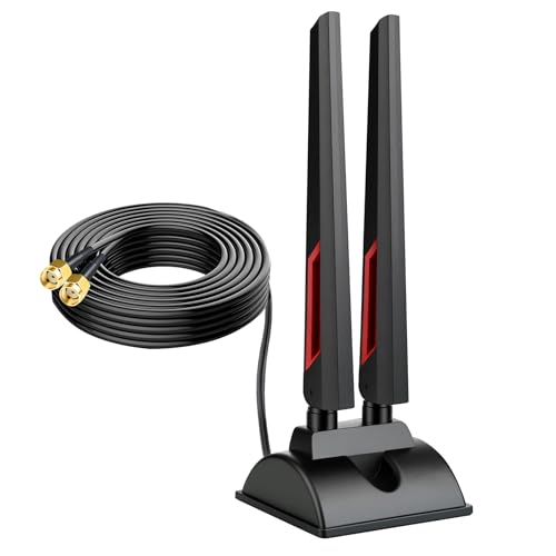 Nelawya WiFi 6E Antenne 2 4 GHz/5 GHz/5 8 GHz/6 GHz WLAN-Signalverstärker Tri-Band-Magnetfuß mit RP-SMA-Adapter 2 m Verlängerungskabel für Wi-Fi 6 Router PCI PCI-E-Karte PC-Motherboard Bluetooth