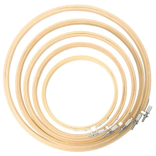 Yixhua - Yixhua 5Pcs Embroidery Hoops Round Bamboo Embroidery Frame Cross Stitch Frame Adjustable Sewing Rings Hoop for DIY Embroidery Cross Stitching Crafts