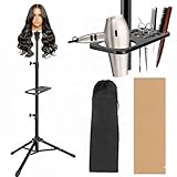 スタンドクランプ ウィッグスタンド 三脚折り畳み式 高さ調整可能（60-127cm） スチール製 三脚スタンド マネキンヘッド固定 クランプ スタンド 黒トレー付 工具収納 安定性 新人研修 理容師 美容師トレーニング専用 美容院 理容サロン・家庭両用 黒（マネキンヘッドを除く）