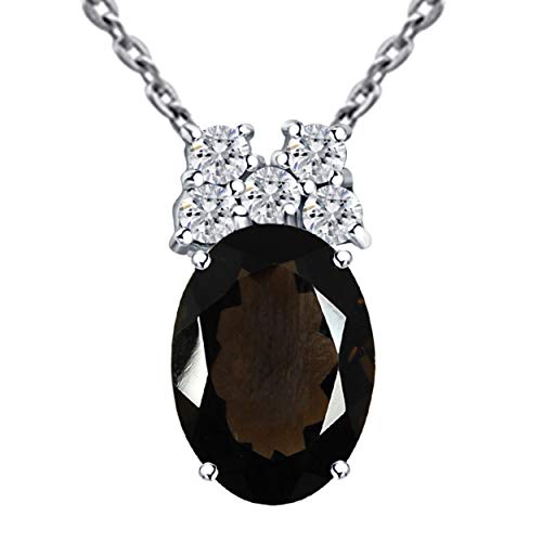 Orchid Jewelry 925 Sterling Silver Pendant Necklaces for Women | Brown Smoky Quartz & White Topaz Halo Silver Chain Pendant Necklace for Womens | Beautiful Present for Girls | Oval Shape 14.75 Ct.