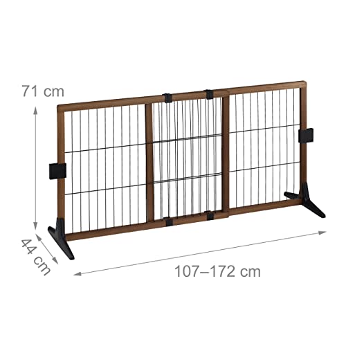 Relaxdays Absperrgitter, ausziehbares Türschutzgitter, ohne Bohren, mit Füßen, HxB: 71x107-172 cm, Hundegitter, braun