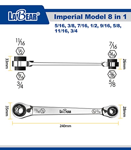 Labear (Sae) 8 In 1 Double End Reversible Combination Wrench, Ratcheting Wrench, 5/16",3/8",7/16",1/2",9/16",5/8",11/16",3/4" #TOP1