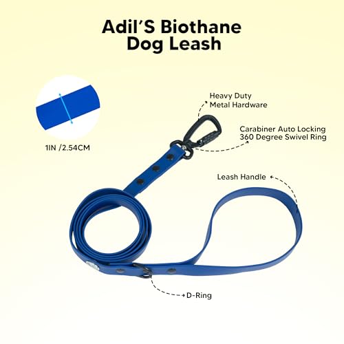 Image of Adil's Biothane Dog Leash - Waterproof Leashes for Dogs, Metal Hook, Adjustable 5ft Length Suitable for Dogs & Puppies, Ideal for Walking, Running & Training (Blue)