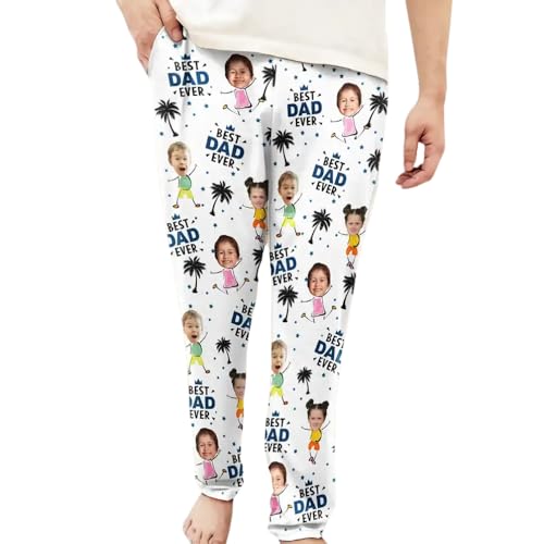 Custom Photo Best Dad Grandpa Ever Personalized Pajama Pants, Personalized Pajamas Pants with Photo for Men Women, Mens Lounge Sleep Bottoms Funny Pj Pants, Christmas Gifts for Dad Mom