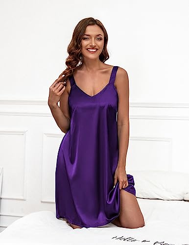 Hbzdqb Sleepwear For Women Silk V Neck Nightgown Full Slip Racerback Sleepshirt Tank Daily Loose Lingerie Purple Xl #TOP4