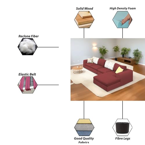 Image of Koza RHS 6 Seater L Shape Sofa Set for Living Room (Maroon Fabric) Premium Fabric Sofa