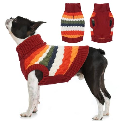 Kuoser Dog Sweater, Pet Cable Knitted Pullover Puppy Warm Clothes, Doggy Turtleneck Classic Knitwear Soft Thickening Doggie Outfit, Cold Weather Thermal Wear for Large Size Dogs, Red 2XL Kuoser Dog Sweater, Pet Cable Knitted Pullover Puppy Warm Clothes, Doggy Turtleneck Classic Knitwear Soft Thickening Doggie Outfit, Cold Weather Thermal Wear for Large Size Dogs, Red 2XL