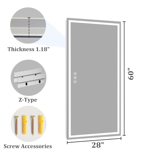 Image of Koonmi 60x28 LED Bathroom Mirror with Light, Anti-Fog, 3 Colors | Backlit + Front Lit, Dimmable Brightness, Shatterproof HD Distortion-Free Tempered Glass, Hardware Included