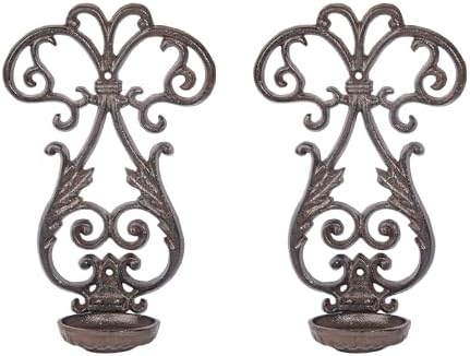 Sungmor Cast Iron Candle Sconces Set of 2, Decorative Wall Mounted Candle Holder, Vintage Emblem Shape Home Candle Display Holder, Gothic Wall Sconce Kitchen Dining Living Room Patio Decor