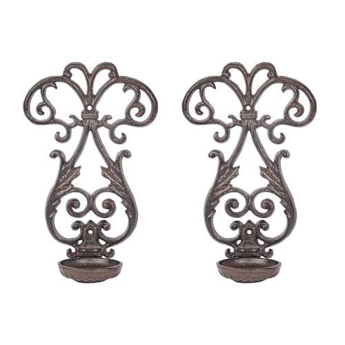 Sungmor Cast Iron Candle Sconces Set of 2, Decorative Wall Mounted Candle Holder, Vintage Emblem Shape Home Candle Display Holder, Gothic Wall Sconce Kitchen Dining Living Room Patio Decor