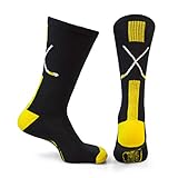 ChalkTalkSPORTS Hockey Half Cushioned Crew Socks | Crossed Sticks | Black/Gold