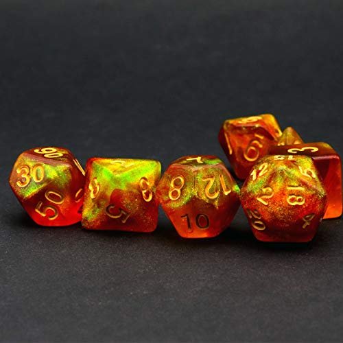 PJOY DND Dice Set Polyhedral D&D Dragon Dice for Dungeons and Dragons Pathfinder Shadowrun Role Playing Games-Red Yellow Glitter