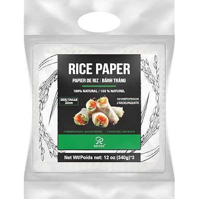 Soeos Rice Paper, White Rice Paper Wrappers, 3 Pack, 102 Sheets-Fresh Spring Roll Wrappers & Dumplings, Non-GMO, Gluten-Free, Low Carb, Vietnamese Rice Wraps (Square, 22cm)
