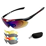 New rui cheng Radsportbrillen Sportbrille Radsportbrille UV 400 Polarisierte Sport-Sonnenbrille mit 5 Wechselgläsern Fahrradbrille Polarisierte Sportbrille Herren Damen Angeln im Freien Fahren Brille