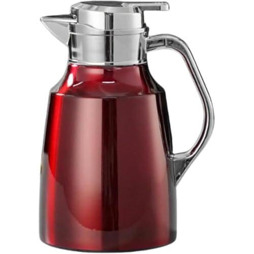 MsiDtsoy 大容量卓上ポット 魔法瓶 まほうびん 304 ステンレス真空断熱 二層断熱 高い保温効力 タイガー魔法瓶 開閉簡単 省力 軽量 北欧風 家庭用 業務用 ピーコックお茶 コーヒー 水 ジュース用 (1.5L,レッド)