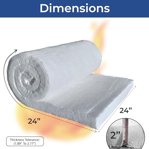 Ceramic Fiber Insulation Blanket - 2" x 24" x 24” - 2400F 8# Density - Fireproof Insulation Blanket for Fireplace, Stove, Forge, Kiln, Furnace, Chimney, Boiler, Pizza Oven, Dishwasher - Thumbnail 3
