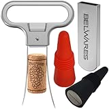 Ah So Wine Opener - Two Prong Cork Puller with 2 Wine Stoppers for Wine Bottles - Stainless Steel Wine Bottle Opener - Ideal for Safely Removing Fragile, Old Corks Intact - Gifts for Wine Lovers