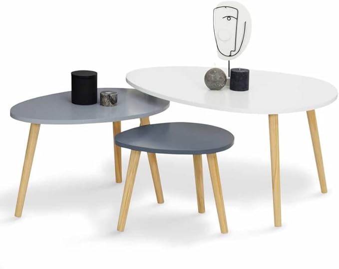 IDMarket Lot de 3 Tables Basses gigognes Gaia laquées Blanc Gris
