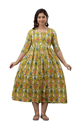 Image of The Moon Star Women's Cotton Floral Printed Anarkali Maternity Feeding Kurti | Breastfeeding Dress for Mothers | Zipper Feeding Kurti, Nursing Kurti, Comfortable and Trendy Maternity Wear