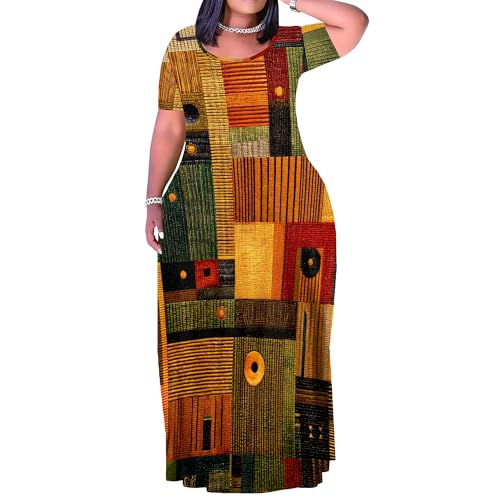Image of PinkPatty Plus Size Maxi Dress for Women Summer Casual Short Sleeve Tshirt Dresses with Pockets (XL-6XL)