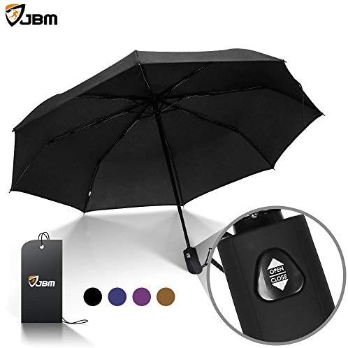 JBM Collapsible Umbrella Large Portable Auto Open Umbrella Compact Travel Umbrella Folding Sun & Rain Protection Windproof Double Reinforced Fiberglass Frame Umbrella for Adults