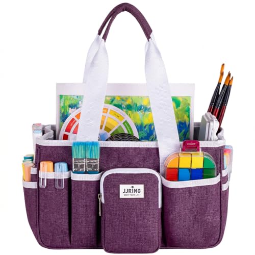 Image of JJRING Foldable Craft Organizer Tote With Zipper & Divider, Purple | Portable Art Storage Caddy Bag For Scrapbooking, Sewing, Artist & Home