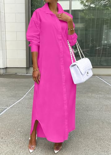 Image of Choichic Shirt Dresses for Women Casual Long Sleeve Cotton Button Down Maxi Dresses