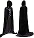 YIHELU Umhang Mit Kapuze, Karneval Schwarzer Umhang Kostüm, Lange Samt Cape Unisex umhang Für Erwachsene Kinder, Für Cosplay Party Halloween Fasching Vampir Kostüm (L)