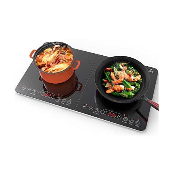Aobosi induction hob,Double Induction Cooker With Max and Min Available Buttons For Temperature and Power Setting With Portable Induction Hob Keep Warm Function Black Crystal Panel 4-Hour Timer 2800W