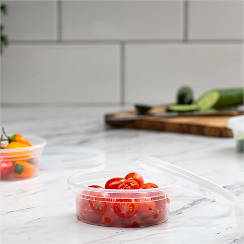 image for Stack Man 8 oz Deli Containers with Lids (48 Sets) – Clear Plastic F