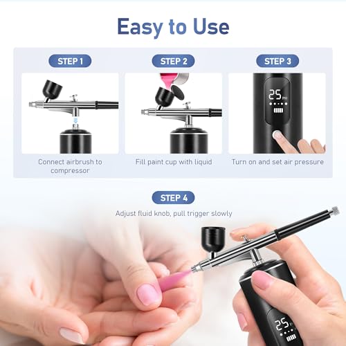 Image of Airbrush Kit with Compressor, 2 Airbrushes, 6400mAh 50PSI High Pressure Airbrush for Nails with 0.2 /0.3 /0.5mm Nozzle Sets, Airbrush for Nails, Modeling, Cake Decorating, Pastry (Black)