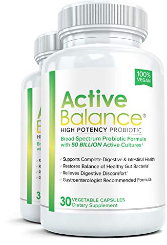 Active Balance: Maximum Strength Acidophilus Probiotics With Prebiotics | Digestive Enzymes With 50 Billion Cfus, Shelf Stable, Acid & Bile Resistant For Optimal Gut Health, 2 Bottles, 30 Caps Each #TOP23