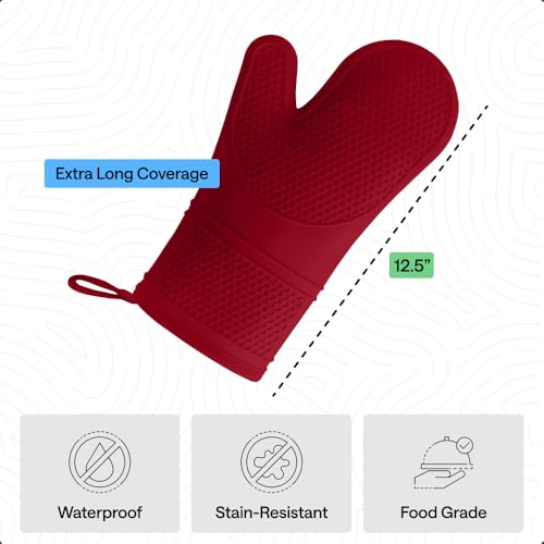 Image of Gorilla Grip Silicone Non Slip Oven Mitt Set, Soft Flexible Oven Gloves, Professional Heat Resistant Kitchen Cooking Mitts, Protect Hands from Hot Surfaces, Cookie Sheets, Red Pair, Set of 2