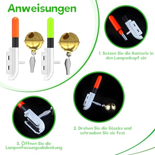 Silkwish 6pcs Angeln Alarm Glocke, Knicklichter Angeln, Elektronischer Bissanzeiger Angeln Set mit Akku, Nachtangeln Biss Alarm für Angelrute In