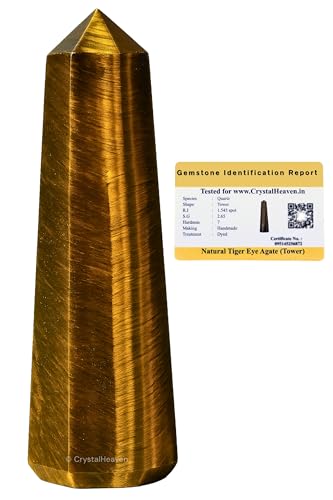 Image of Crystal Heaven Certified Tiger Eye Crystal Tower Obelisk Point For Chakra, Healing And Balancing - Aaa Grade Original Certified Gemstone Agate For Reiki Meditation Yoga Spiritual (3-4 Inches)