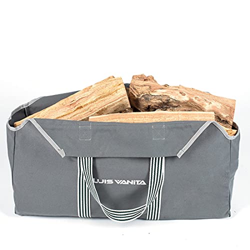 Luisvanita Firewood Carrier Bags Waxed Canvas Log Carrier Holders Camping Tote Firewood Storage Bag For Outdoor & Indoor Fireplace Wood Carrier With Handles (Grey) Gray #TOP3