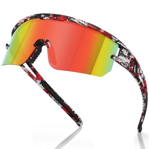 VEWOE Gafas de sol polarizadas para ciclismo para hombres y mujeres, UV400, gafas de béisbol para MTB, ciclismo, correr, conducir, Ve-jh156 Lente negra y roja